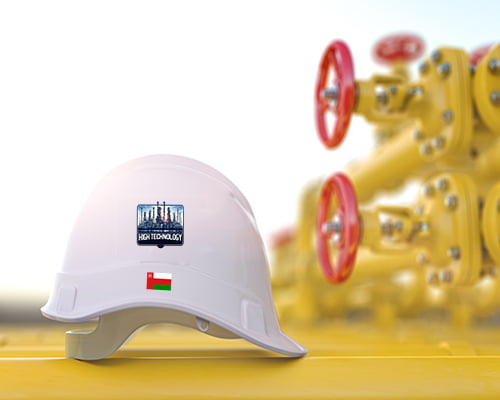 Oil and gas industrial of USA. United States flag on a hard hat