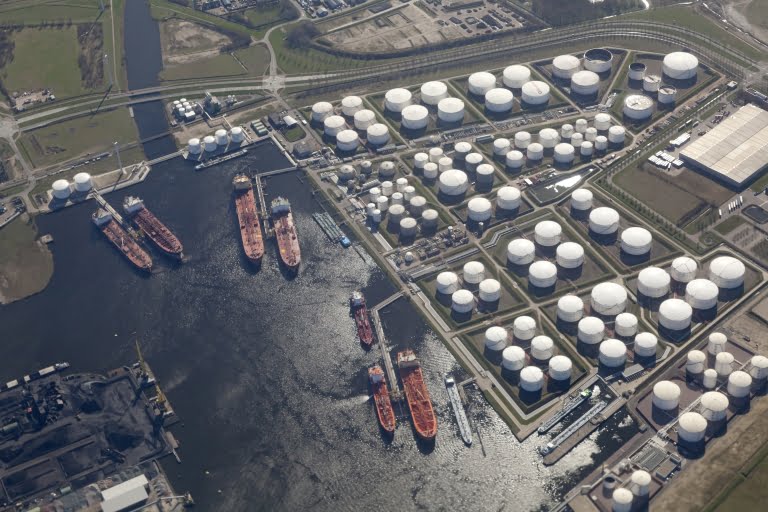Aerial view of the harbour Rotterdam Pernis