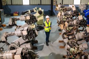 Business owner engineer managing and checking work at factory