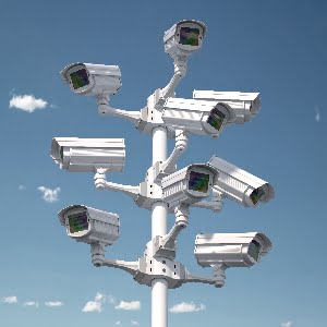 CCTV security cameras on the pole. Safety and protection concept