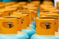 LPG gas bottle stack ready for sell